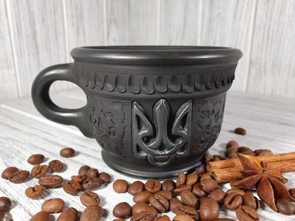 Чашка ручної роботи глиняна "Тризуб" 200 мл 3106 фото