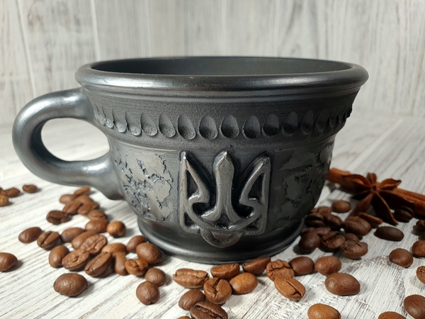 Чашка ручної роботи глиняна "Тризуб" 270 мл 3106 фото
