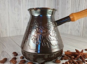 Турка джезва СлавМідь мідна Троянди 400 мл чорна 2207-1 фото