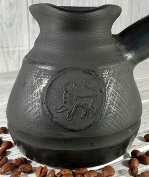 Турка джезва Говареччина керамічна чорнодимлена з дерев'яною ручкою 600 мл 2300-1 фото