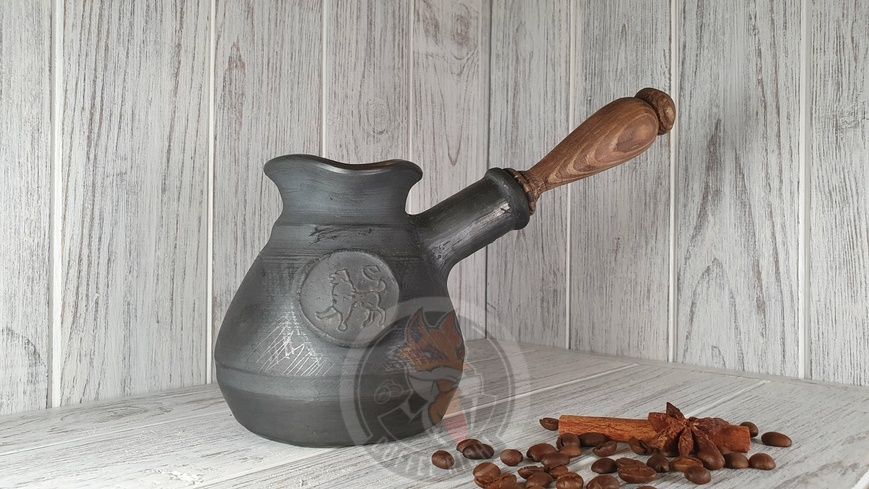 Турка джезва Говареччина керамічна чорнодимлена з дерев'яною ручкою 600 мл 2300-1 фото