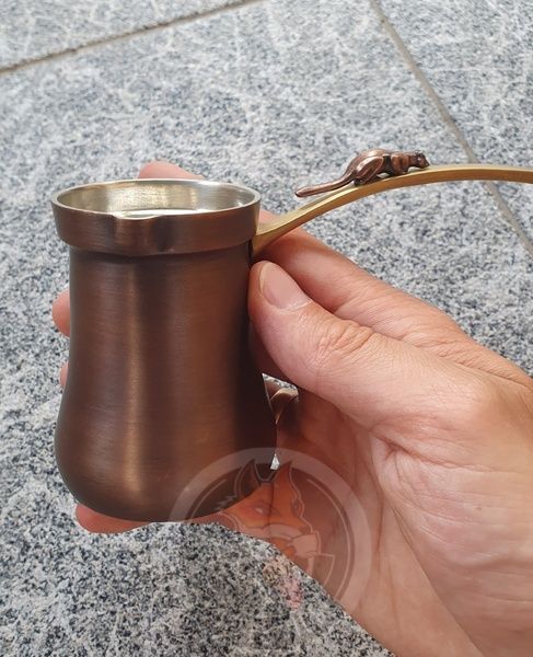 Турка джезва ZH медная 'LUWAK патина' 170 мл с латунной ручкой (с фигуркой зверька LUWAK) 2128-1 фото