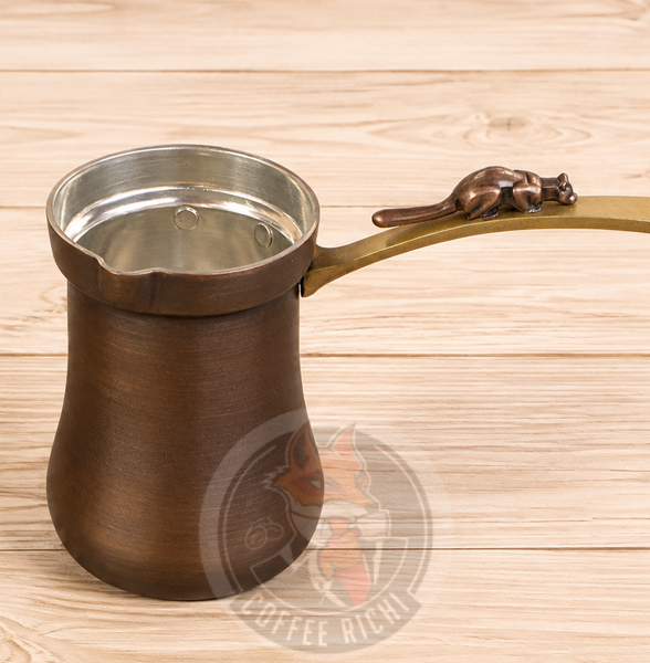 Турка джезва ZH медная 'LUWAK патина' 170 мл с латунной ручкой (с фигуркой зверька LUWAK) 2128-1 фото