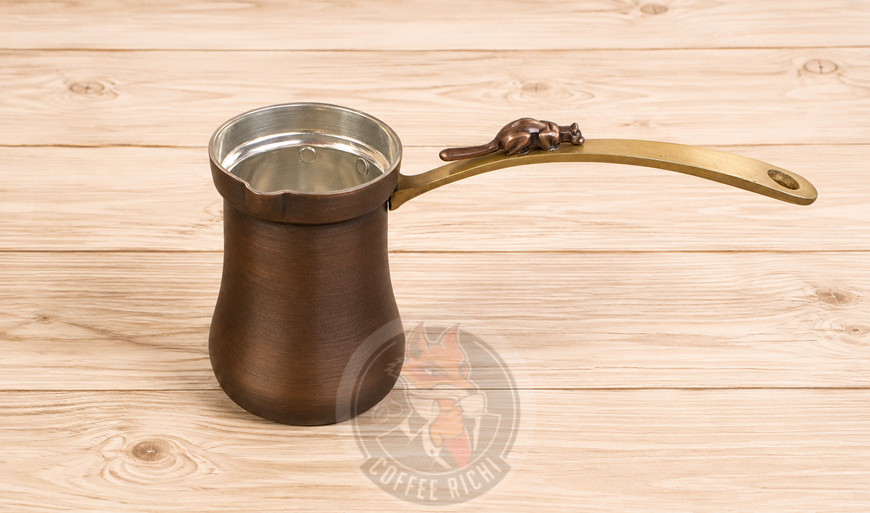 Турка джезва ZH медная 'LUWAK патина' 170 мл с латунной ручкой (с фигуркой зверька LUWAK) 2128-1 фото