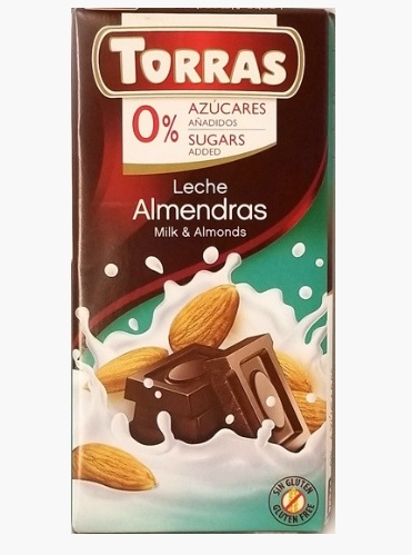 Шоколад молочний TORRAS з мигдалем без цукру, без глютену, 75г 6052 фото